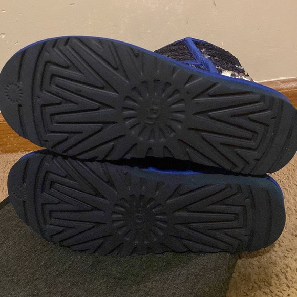 Uggs Metalic Blue Sequin Short Shearling Boots Sz 6 - Picture 7 of 15